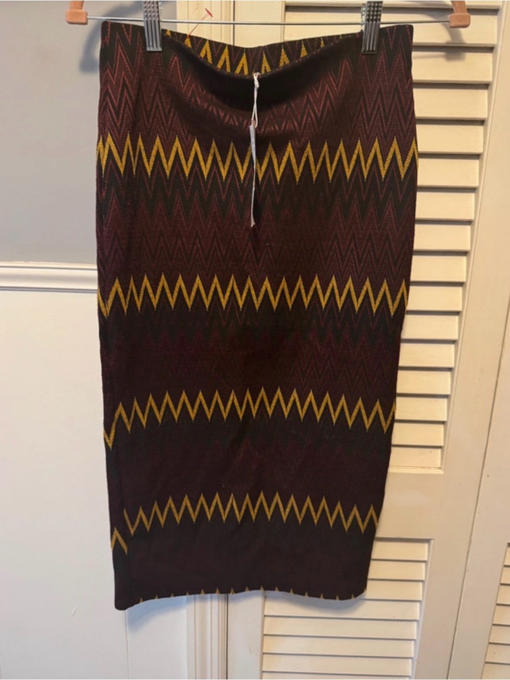Zara Burgundy Knit Pencil Skirt with Mustard Zigzag